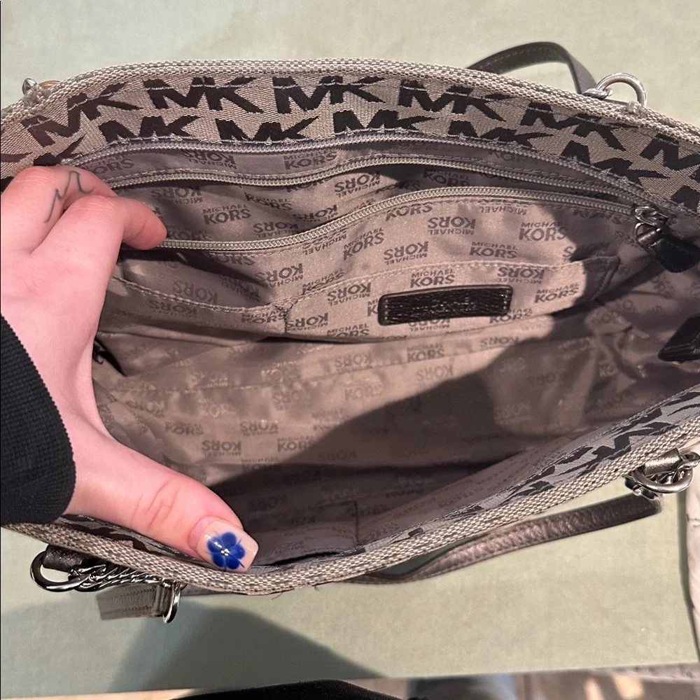 Michael Kors Gray MK Logo Chain-Strap Tote